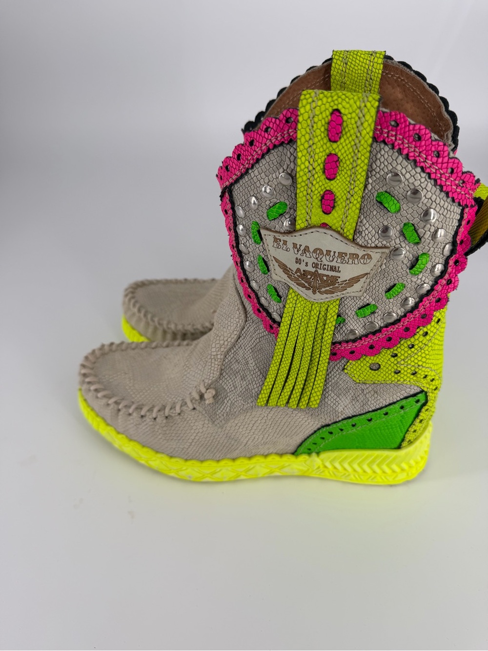 El Vaquero Arya Neon Brush Wedge Moccasin Boots